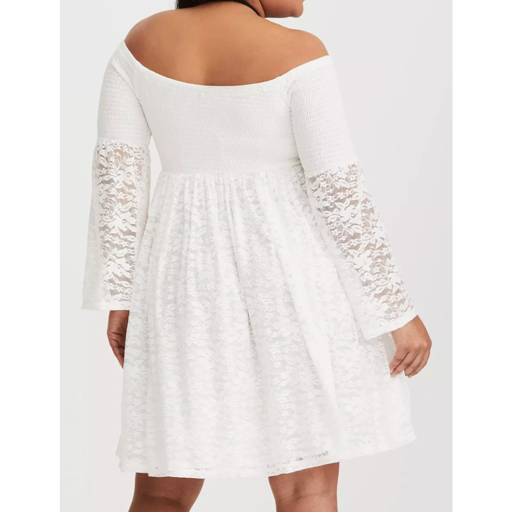 Torrid Lace Shirred Skater Dress Bell Sleeve Whimsy Cream Off White Plus Size 3X - Picture 9 of 11